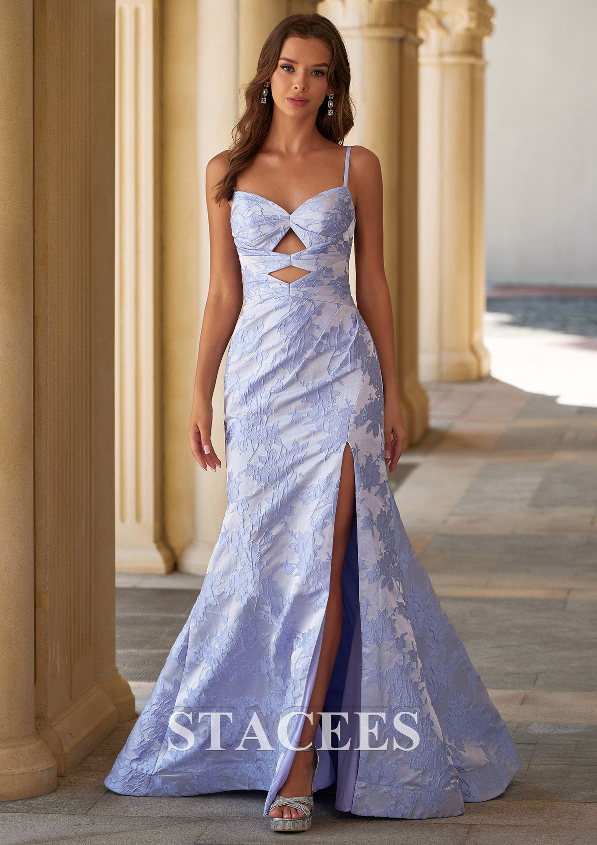Lavanda Corte trompeta/sirena cuello de corazón jacquard cola de barrido vestido de graduación - STACEES