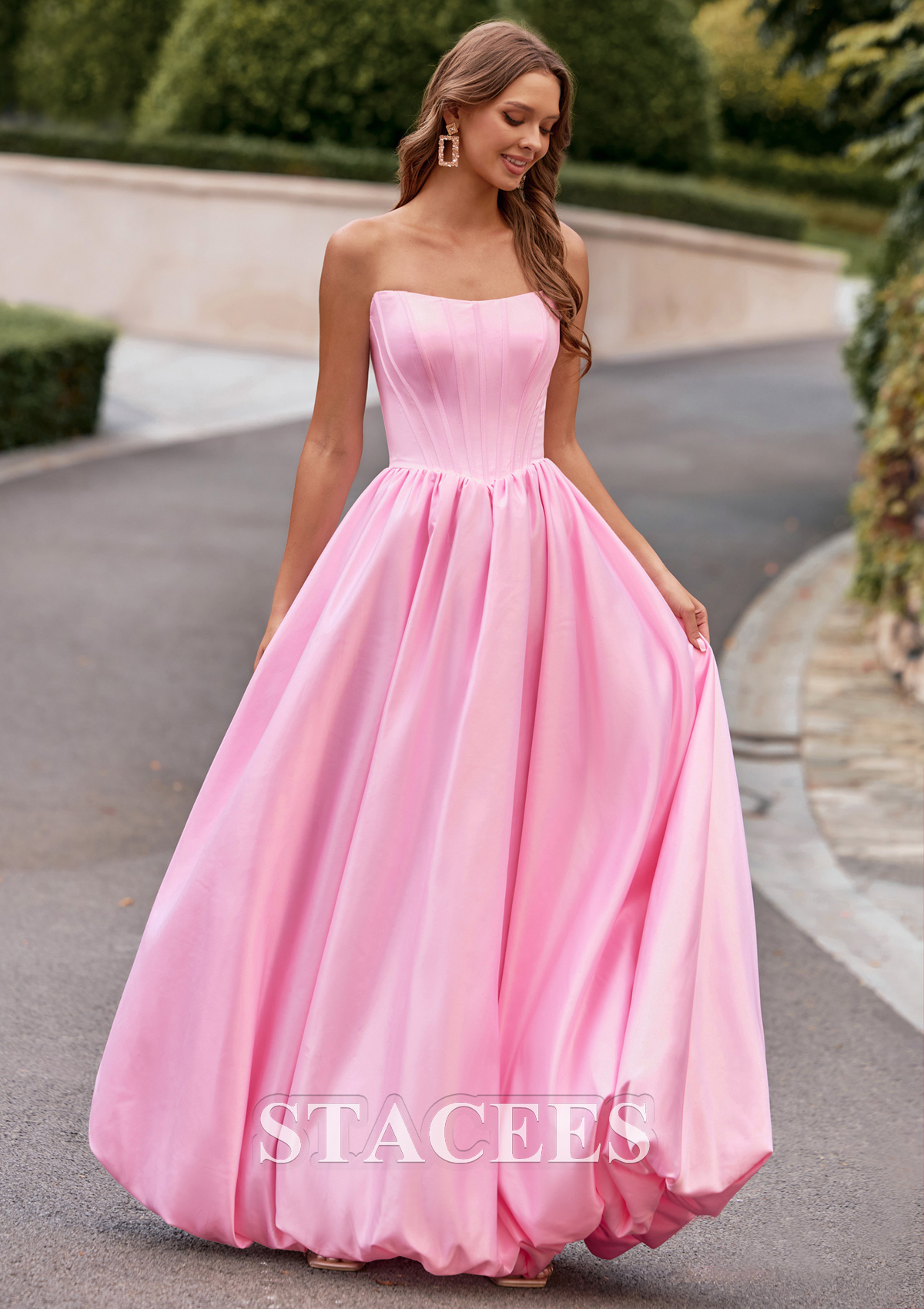bubble hem bridesmaid dresses A-line Ball Gown Strapless Square Neckline Prom Dress with Pleats S8892P - Prom Proof a black wedding D200 Strapless have for anyone looking Color:Hot pink