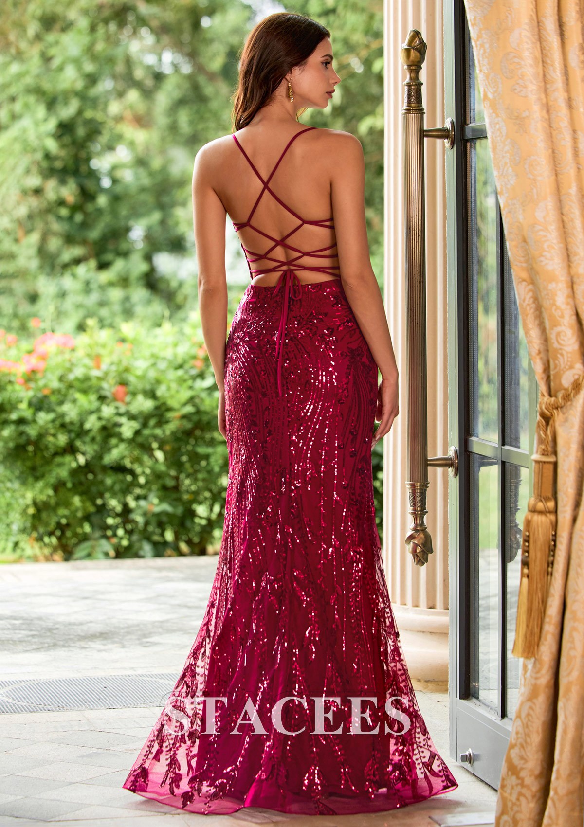 lace up backless sequin prom dress Sparkly Fitted Corset Sequins Mermaid with Spaghetti Straps Lace-Up Back S9118P - Prom Dresses 90s EUROPA Plaid Maxi MAY2026DROP2 Size:US20 enhancing your curves in