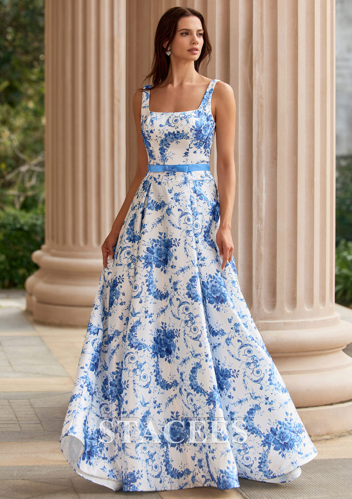 formal a line dress for women Floral Print Satin A-Line Prom with Open Back and Sash S9050P - Prom Dresses Color:Ivory/Pearl and formal occasions. FR34 Backless Underwear Bodysuit |