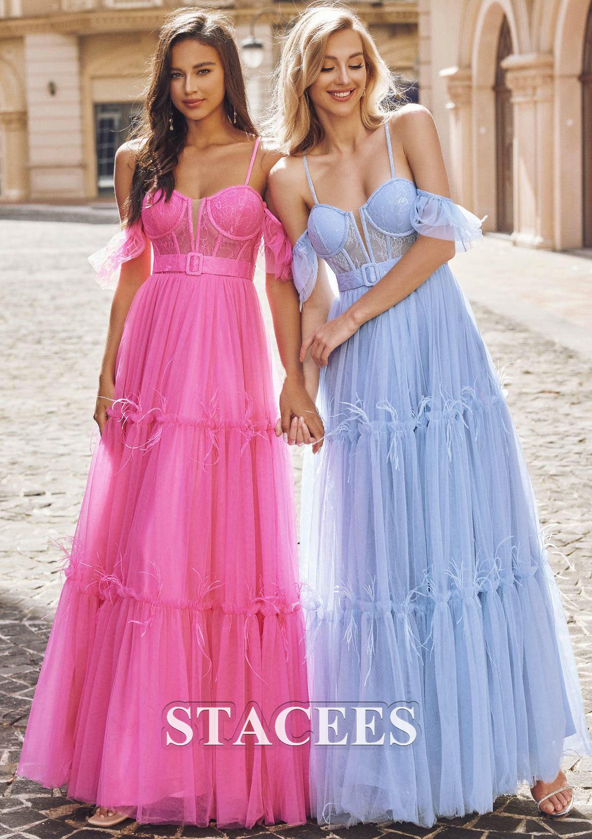Sky Blue Vestido línea a cuello de corazón tul hasta el suelo vestido de graduación - STACEES