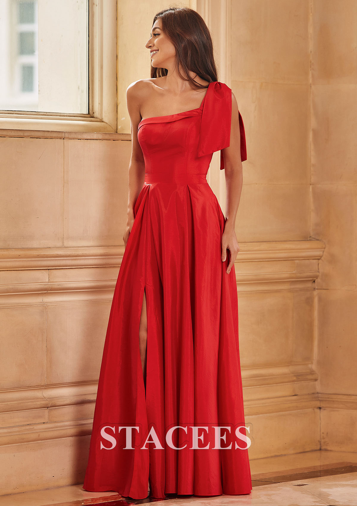 Red Vestido línea a un hombre tafetán hasta el suelo vestido de graduación - STACEES