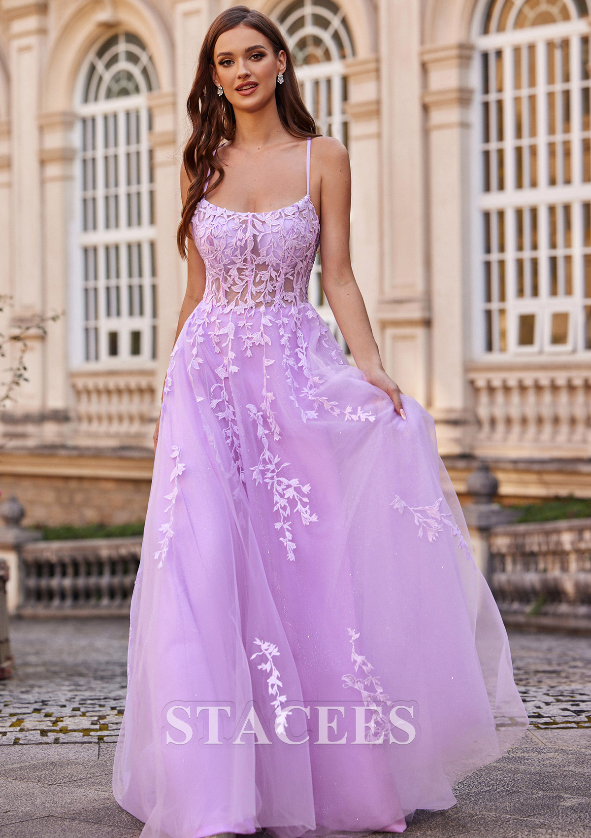 Lilas Robe trapèze princesse carrée tulle traîne balayage robe de bal - STACEES