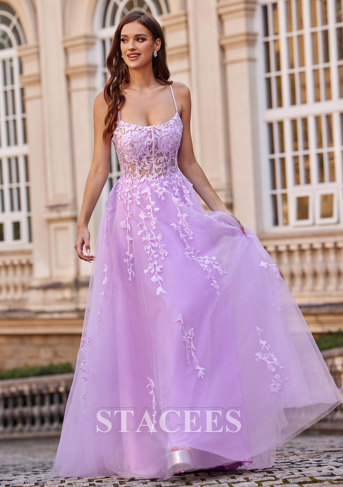 Lilas Robe trapèze princesse carrée tulle traîne balayage robe de bal - STACEES