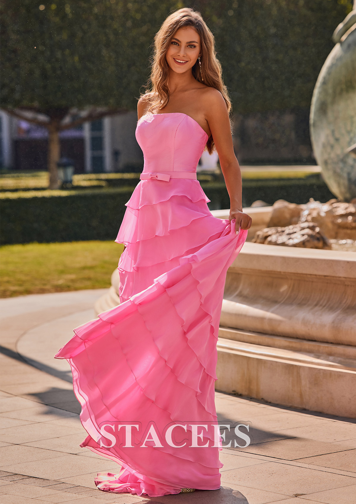 Azalea Vestido línea a cuello cuadrado gasa cola de barrido vestido de graduación - STACEES