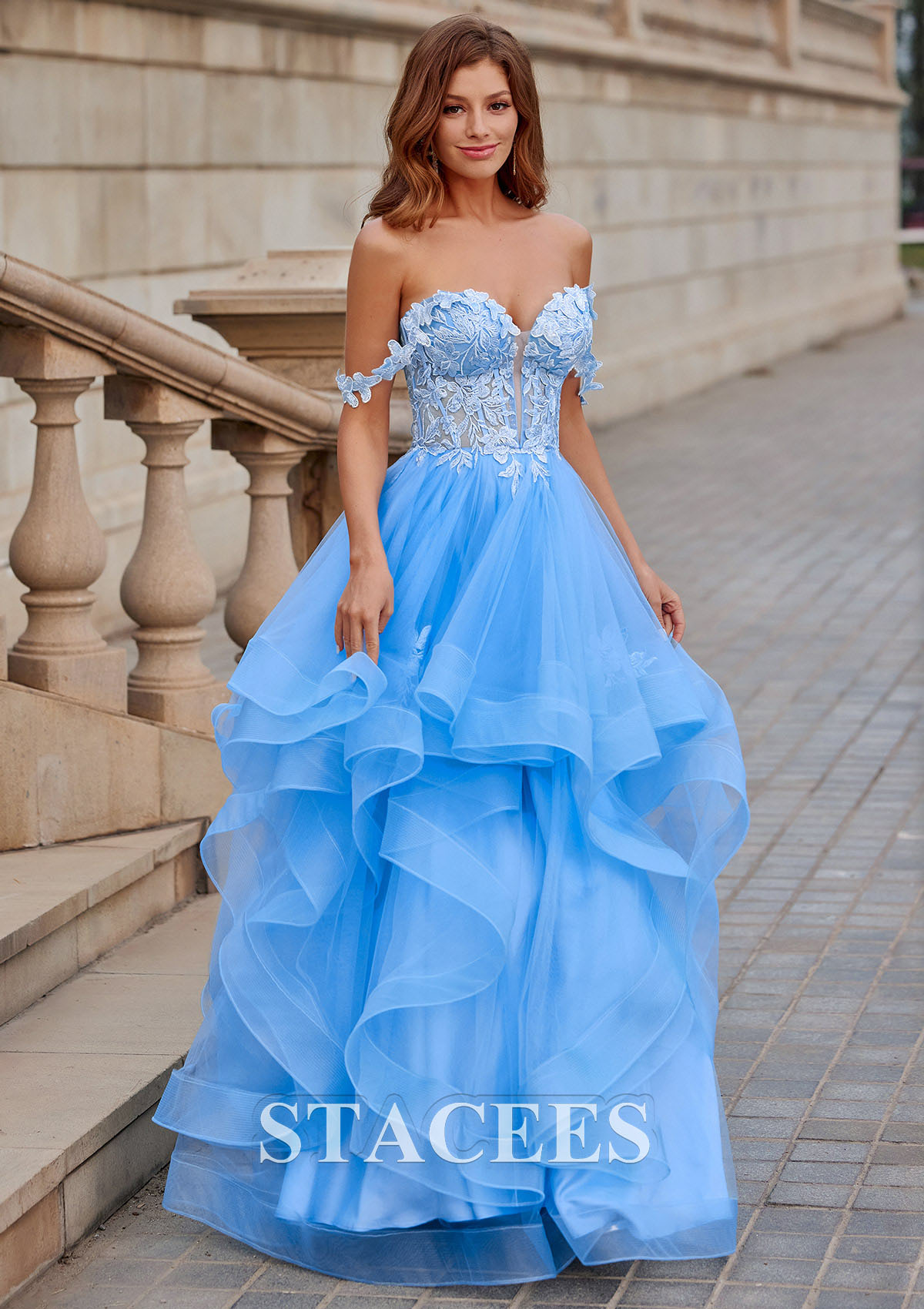 As picture Trapèze princesse épaule dénudée tulle ras du sol robe de bal  - STACEES