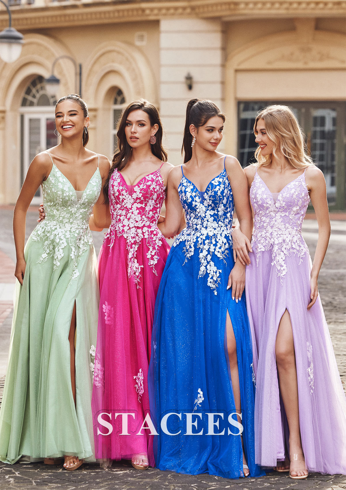 Vestido línea a escote en v tul hasta el suelo vestido de graduación - STACEES