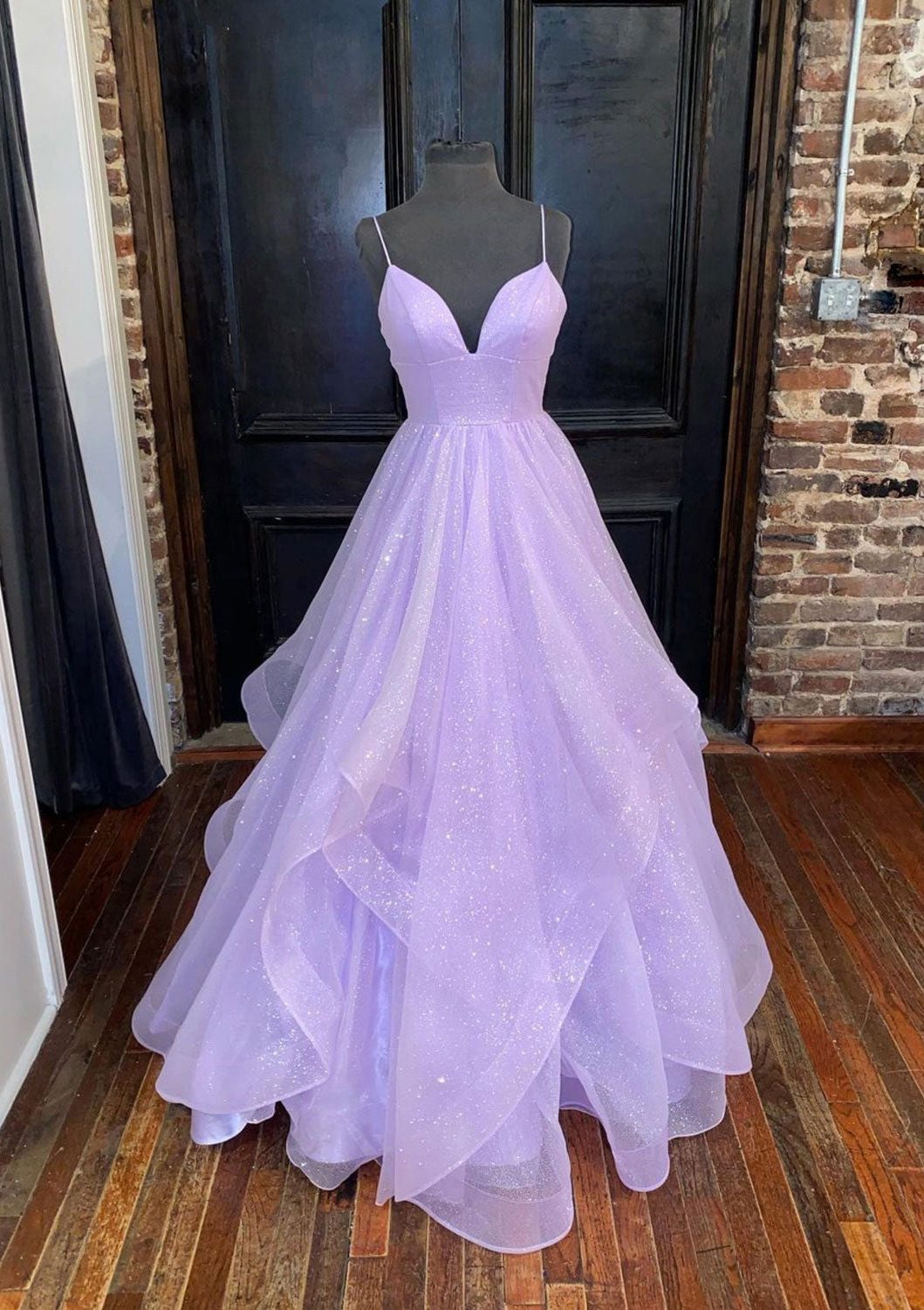 Lilas A-line cœur tulle long/ras du sol robe de bal avec brillant - STACEES