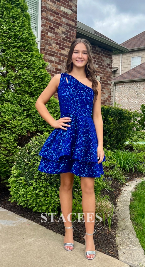 royal blue one shoulder dress short Blue One-Shoulder Bodycon Mini Dress