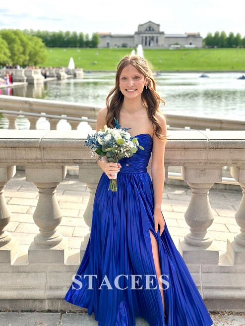 strapless keyhole metallic pleated a-line prom dress with slit Strapless Keyhole Metallic Pleated A-line Prom Dress with Slit S8317PG - Prom  Dresses
